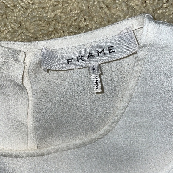 Frame Flutter Ruffled Tie Front Button Back Top Ivory Off White Cap Sleeve - Picture 4 of 14